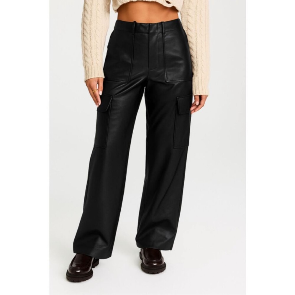 Wayf Black Wide Leg Leather Pants